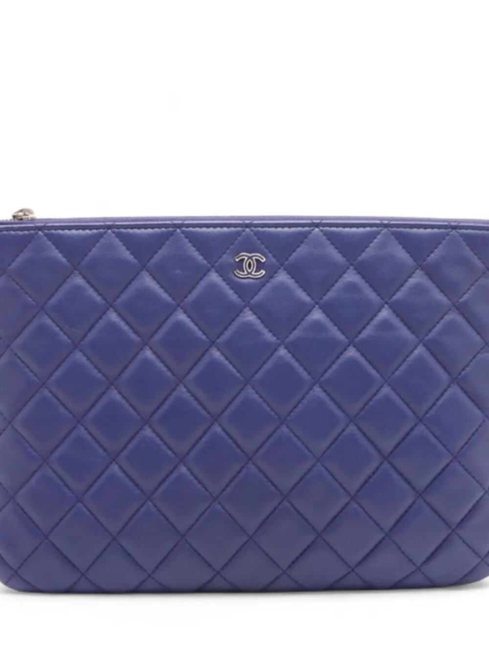 Chanel CC Logo Matelasse Lambskin Clutch Bag Blue